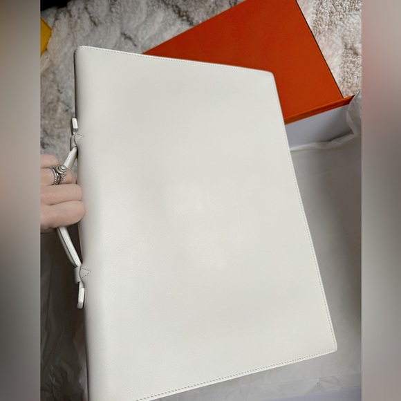 Hermes Quirus II White Leather Box Briefcase Men Women work laptop satchel - Picture 8 of 12